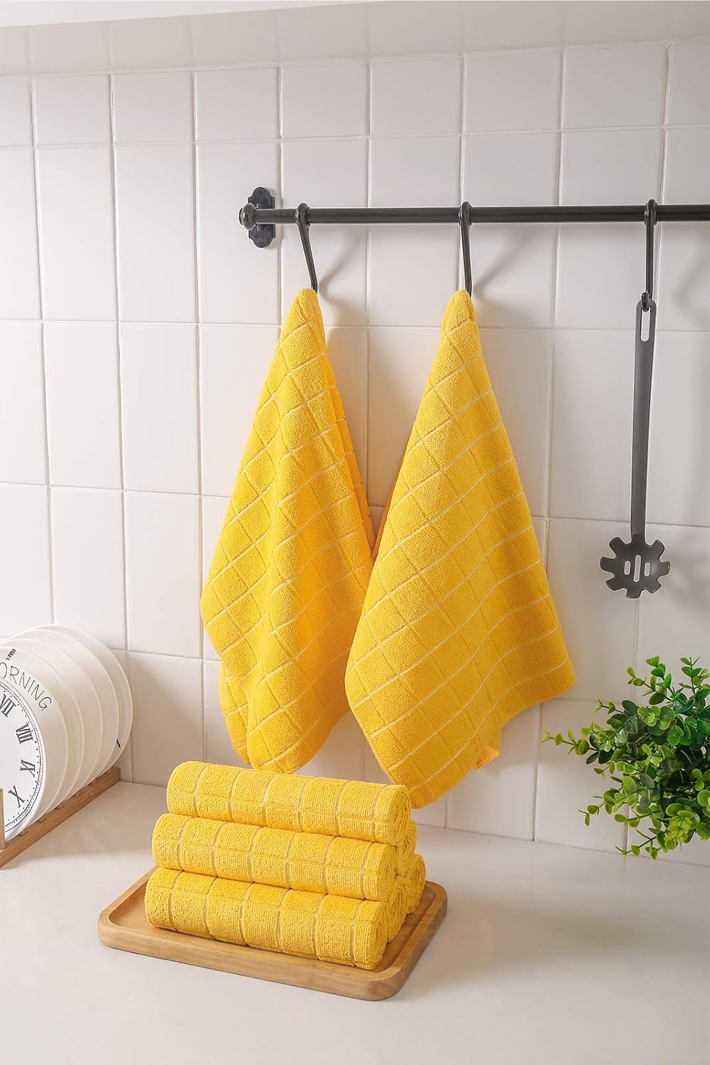Microfiber Dish Towels - Soft, Super Absorbent and Lint Free Kitchen Towels - 8 Pack (Lattice Designed Yellow Colors) - 26 x 18 Inch (Yellow)