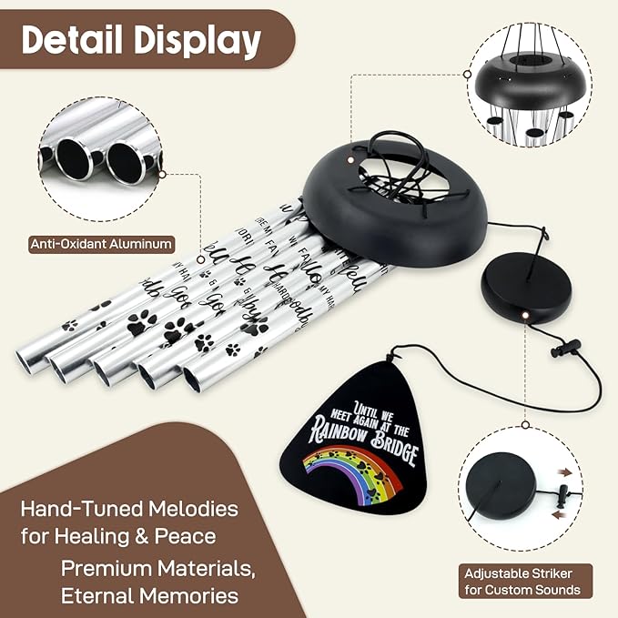 ASTARIN Pet Memorial Wind Chime, Wind Chimes for Loss of Dog, Pet Sympathy Gifts for Loss of Dog, Rainbow Bridge Bereavement Gift Wind Chime for Outside Indoor