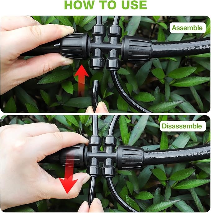 Bonviee 10 Pack 5/16” to 1/4” Push-to-Connect Tee, Split 5/16” Tubing into Four 1/4” Lines, Quick Connect Drip Irrigation Fittings, Leak-Proof 6-Way Splitter for Garden, Lawn, Greenhouse