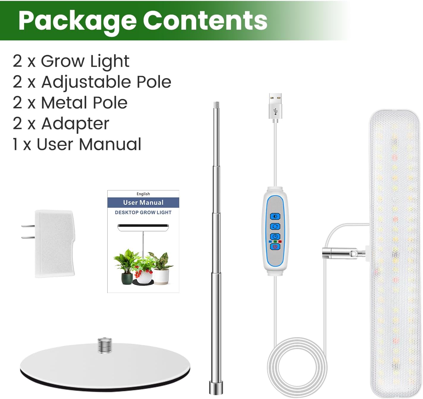 Wiaxulay Plant Grow Light, 78 LEDs Grow Light for Indoor Plants Full Spectrum, Height Adjustable Desk Growing Lamp with Metal Base, Auto Timer 6/12/16Hrs, 3 Lighting Modes, 5 Dimmable Levels,2 Pack