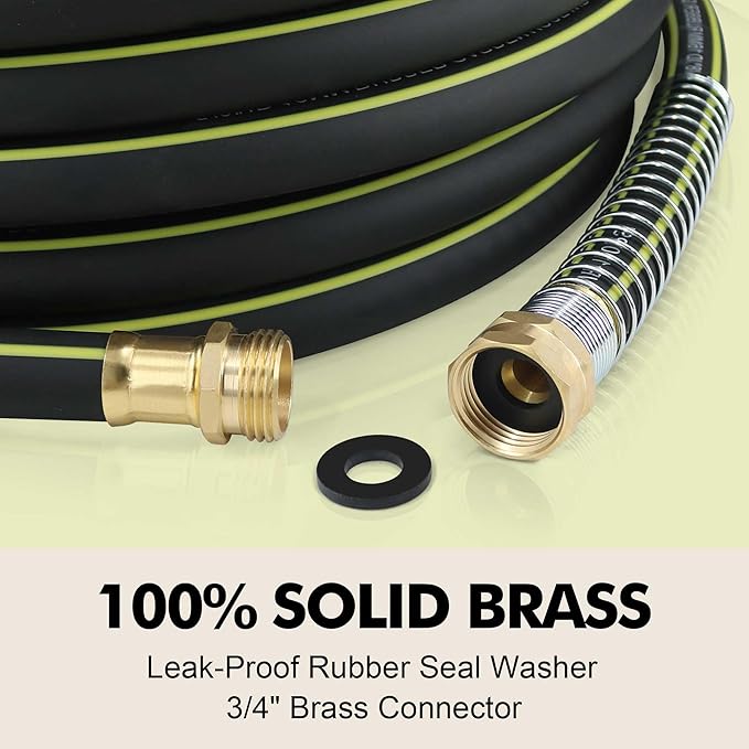 Rubber Garden Water Hose 25ft, 5/8" Leak Proof Garden Hose with Brass Connector, Flexible Hose Pipe for Lawn, Watering Cleaning & Washing