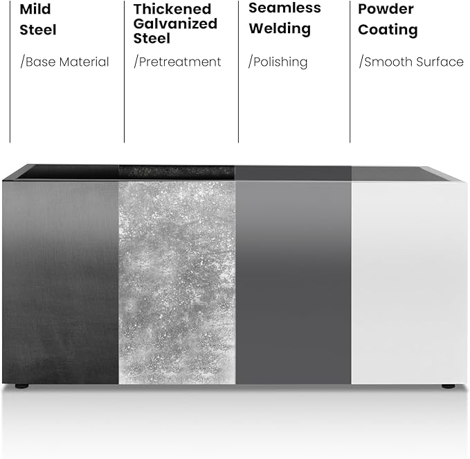 GSK 30" L White LED Metal Planter Flower Box Outdoor Illuminate Magnetic 3000K LED Light Strips Glow Vibe Modern Rectangle Raised Trough Drainage Holes Indoor Patio Balcony or Garden Decor