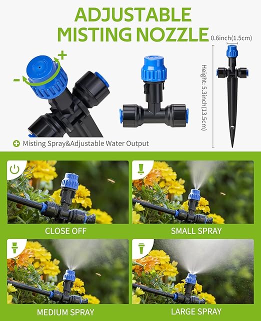 HIRALIY 118FT Greenhouse Misting Drip Irrigation Kit, Hanging Plant Watering, Garden Watering System with 1/4" Blank Tubing and Misting Nozzles, Quick Connector Design Automatic Irrigation System