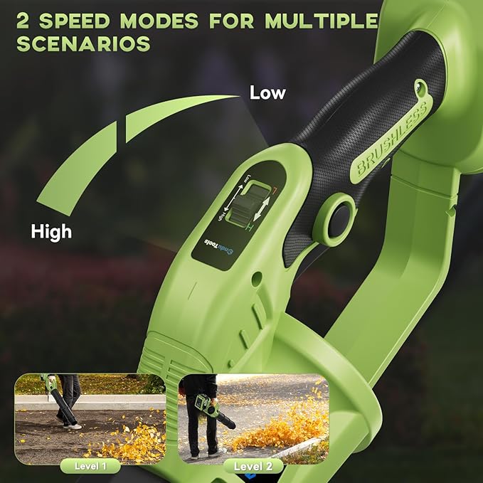 Cordless Leaf Blower - 650 CFM Brushless Electric Leaf Blower with 2 x 6.0Ah Batteries & Fast Charger, 2 Speed Modes, Battery Powered Leaf Blowers for Lawn Care, Patio, Dust, Snow Care (Light Green)