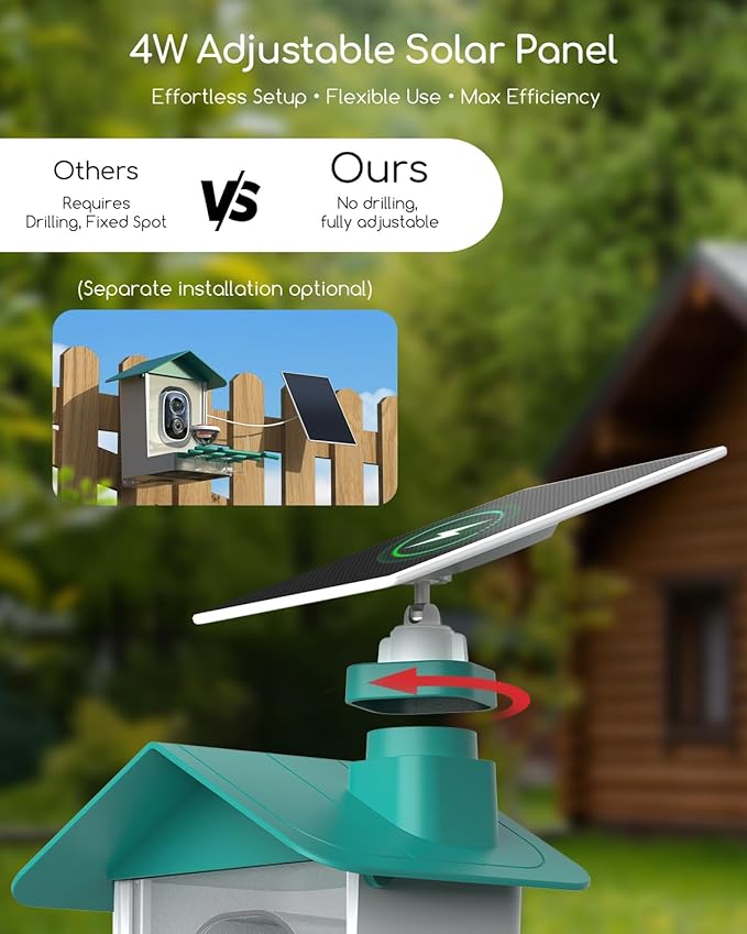 COOAU 2K Smart Bird Feeder with Camera Solar Powered, Outdoor Bird House Cam with 11,000+ AI Birds Species Identification, 3MP HD Live Video Watching, Instant Notifications,Ideal Gift for Bird Lovers