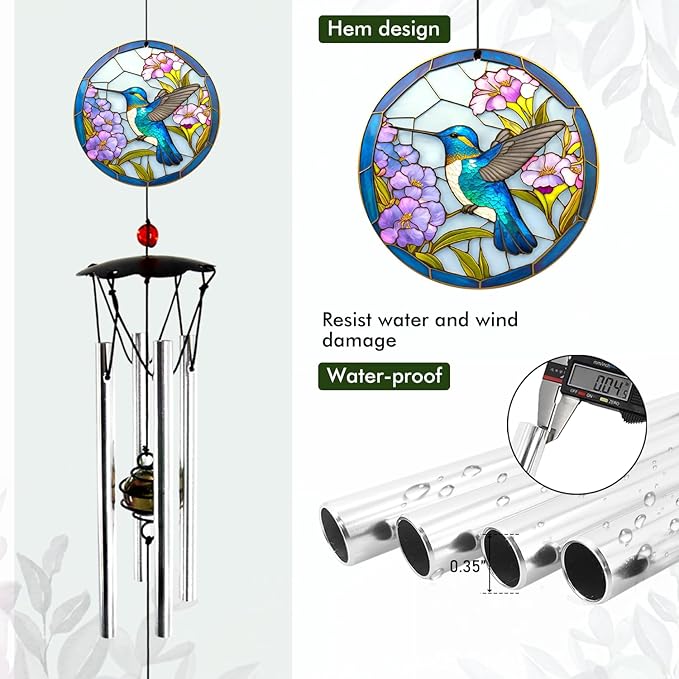 Wind Chimes for Outside 24" Hummingbird Wind Chimes Outdoor Home Patio Garden Decor Hummingbird Gifts Windchimes Outdoors Gift Ideas for Women Mom Grandma Sisters