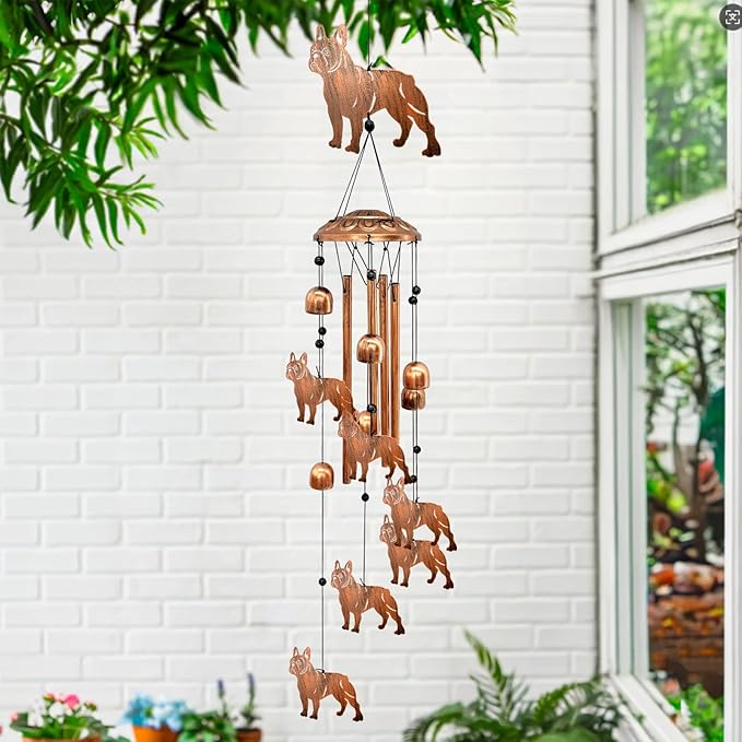 French Bulldog Wind Chimes for Outside, Metal Windchimes Outdoors Birthday Gifts for Women Memorial Sympathy Wind Chimes for Patio Garden Yard