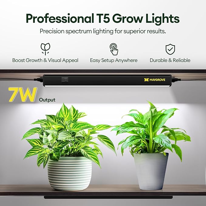 Plant Grow Lights 1FT, Sun-Like Full Spectrum 5000K, 28W(4 x 7W), T5 LED Grow Light Strips for Indoor Plants and Flowers, High PPFD, Linkable, Black, 4-Pack