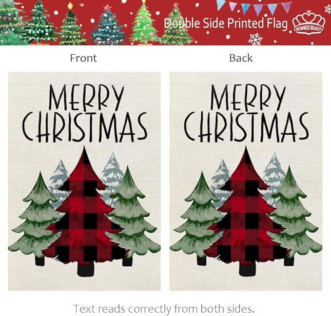 CROWNED BEAUTY Christmas Trees Garden Flag 12x18 Inch Double Sided Small Holiday Yard Decoration for Outside