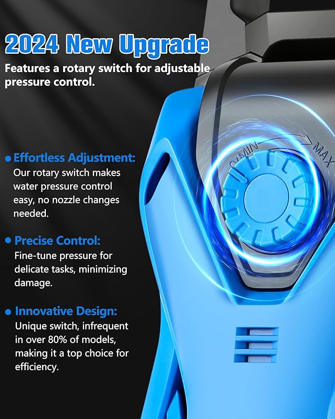 5000 PSI 2.8 GPM Pressure Cleaner High Power Cleaner Adjustable Pressure 2500PSI-5000PSI with 33FT Extension Hose Reel, 4 Nozzles and Soap Bottle for Cars/Fences/Driveways (Blue, No Hose)