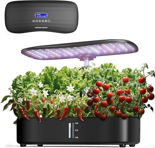 NEEWER Basics Hydroponics Growing System Kit with LED Plant Light/3 Growing Modes/12 Pods/Timer/LCD/Smart Quiet Pump, Touch Light Planter for Herb Garden Vegetables Flowers Indoor Gardening, HGS01
