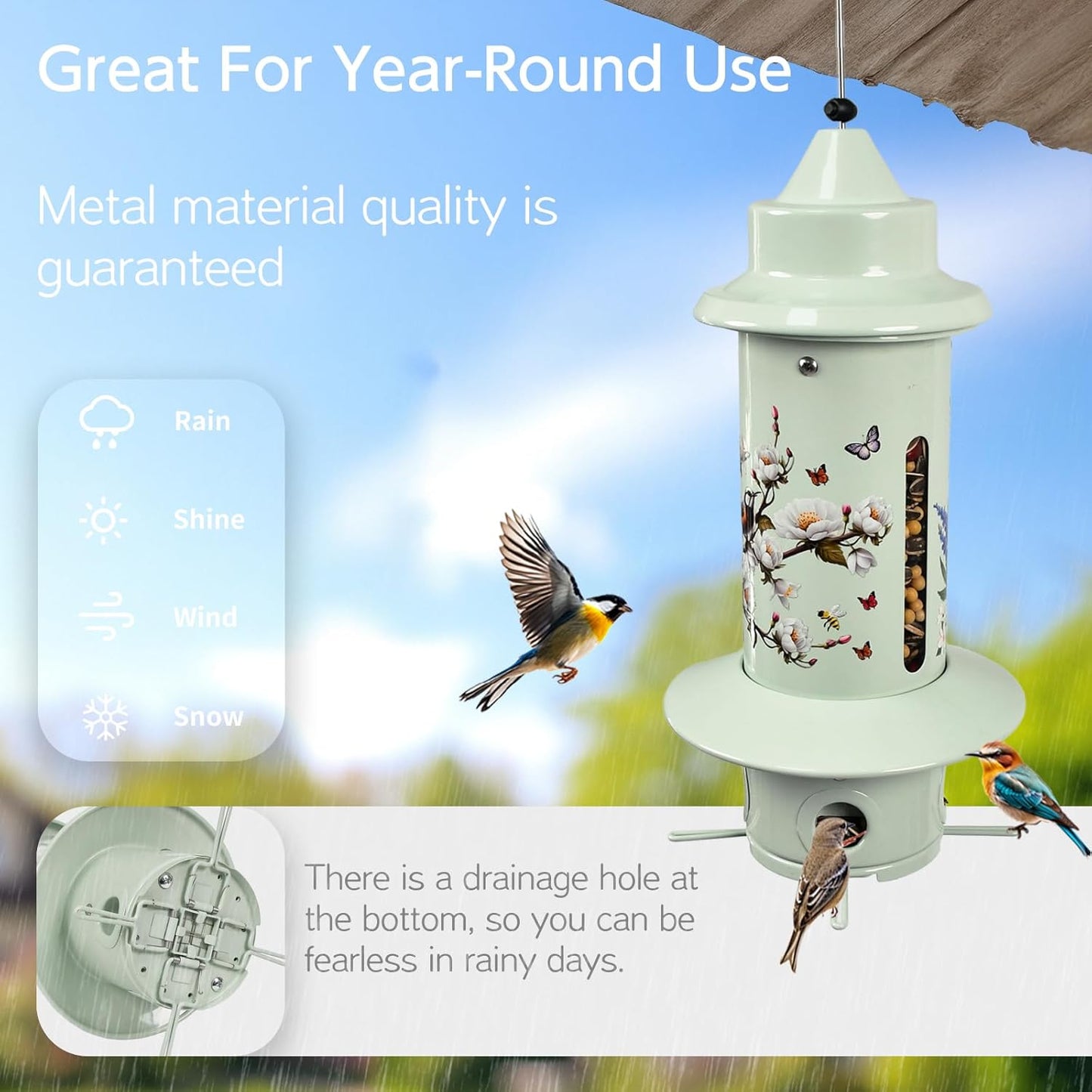 Squirrel Proof Bird Feeders, Long Lasting Bird Feeder for Outdoors, Reliable and Rust Resistant Metal Station for Prevents Squirrels from Stealing Food,5LB Large Capacity,Green