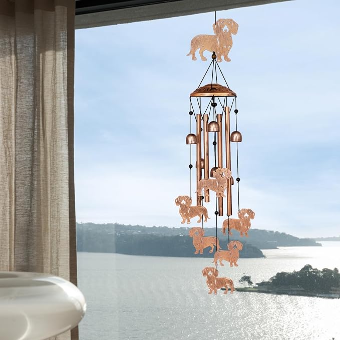 Dachshund Wind Chimes for Outside, Metal Windchimes Outdoors, Dachshund Gifts for Women/Men, Memorial/Birthday Gifts, Garden Decor for Outside, Patio or Yard, Durable Chimes for Outdoors
