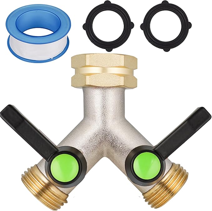 Hose Splitter,Garden Hose Splitter 2 Way,Y Adapter for Water Hose, Faucet Splitter, 2 Way Heavy Duty Brass Splitter,Outdoor Faucet Splitter,with Long Handle.