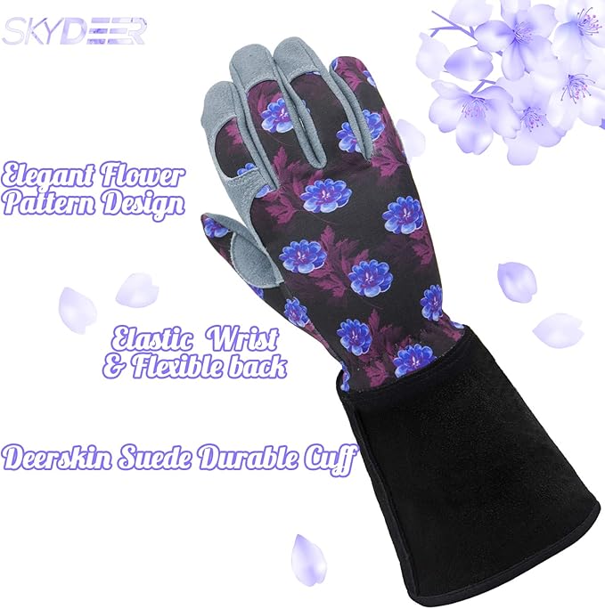 SKYDEER Women's Gardening Gloves - Genuine Deerskin Suede, Ultra-Soft Padded, Comfort Fit for Outdoor Work (SD6613LL/M)