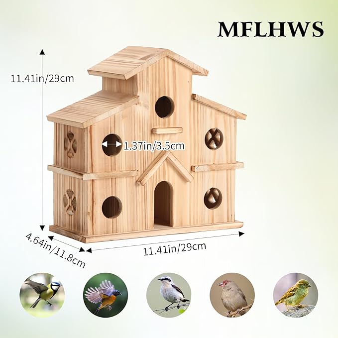 Bird Houses for Outside,Outdoor 6 Hole Bird House -Hummingbird House-Large Bird House for Outside-Birdhouse kit (Wood, Set-1)