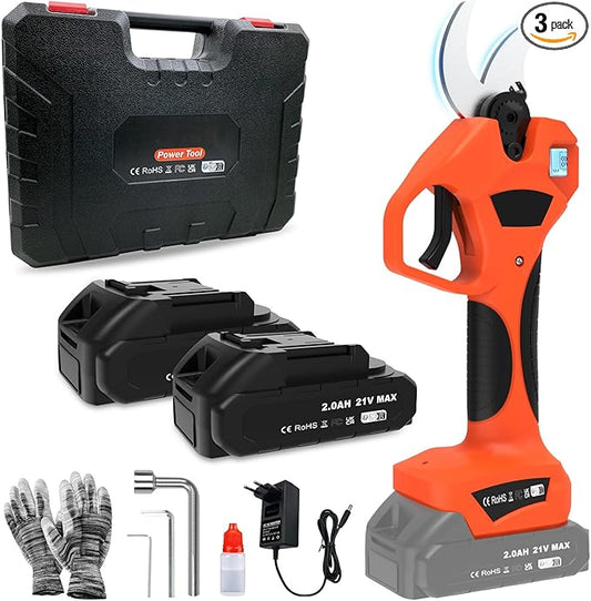 Electric Pruning Shears, Cordless Secateurs Battery Branch Cutter with 2PCS 2.0Ah Lithium-ion Battery, 40mm(1.6 inch) Powered Professional Brushless Pruning for Tree Branch, SK5 Blades