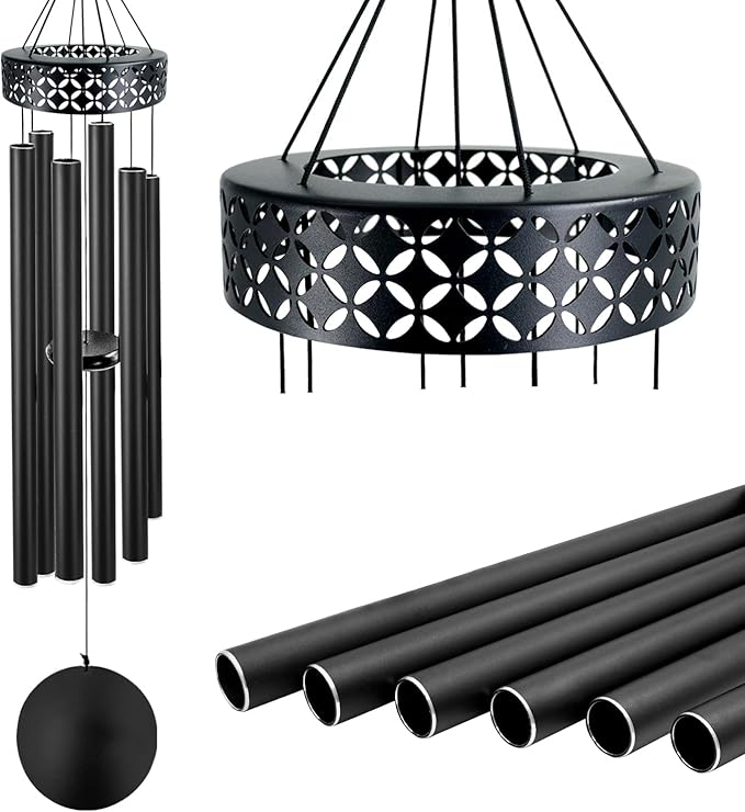 ASTARIN 48'' Deep Tone Wind Chimes for Outside - Large WindChimes with 6 Heavy Tubes, Memorial Chimes Outdoor for Garden Hanging Décor,Sympathy Gifts for Loved one,Home Décor, Black
