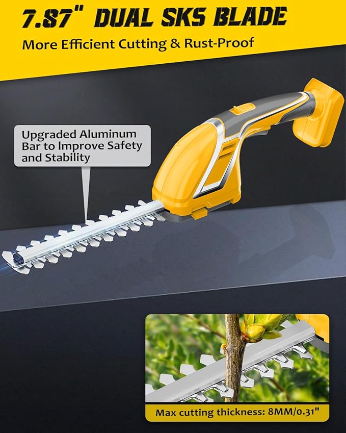Rozlchar Cordless Hedge Trimmer & Grass Shears Handheld Compatible for Dewalt 20V Battery(No Battery), Lightweight 7.87'' Electric Hedge Trimmer 4.7" Grass Cutter Combo for Lawn, Backyard, Garden