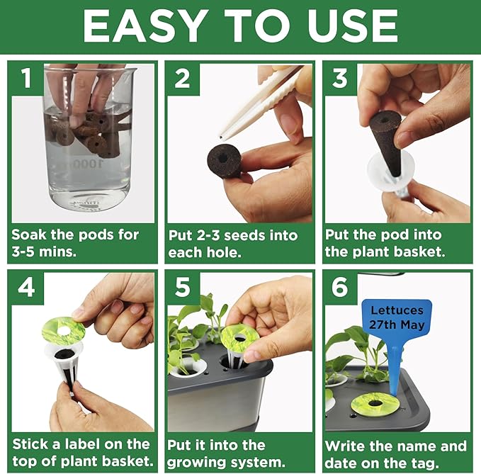 216 pcs Seed Pods Kit for Aerogarden, Grow Sponges for Hydroponics Growing System, Grow Pods for Aerogarden Kit with 100 Hydroponic Grow Sponges, 100 Pod Labels, 15 Plant Tags, 1 Mark Pen, Green