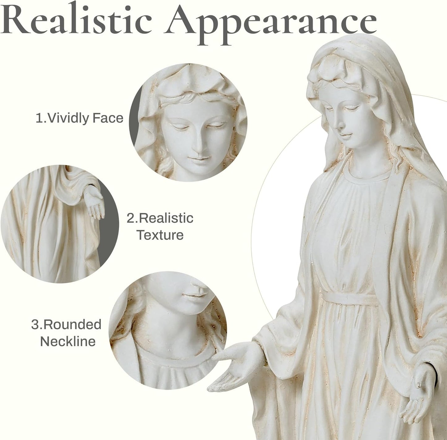 LuxenHome Virgin Mary Statue Outdoor, 30'' Religious Garden Statue, Blessed Mother Outdoor Statue, Virgen De Guadalupe Statues, Large Outdoor Garden Statues, Sculptures Decorations Home Yard Patio