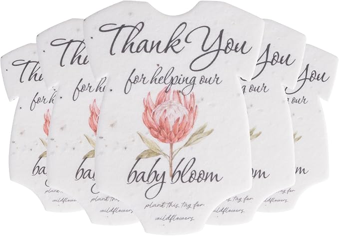 Onesie Seed Paper – 5 Protea Baby Shower Favors for Guests with Wildflower Seeds, Writable & Plantable, Baby Shower Gifts for Guest