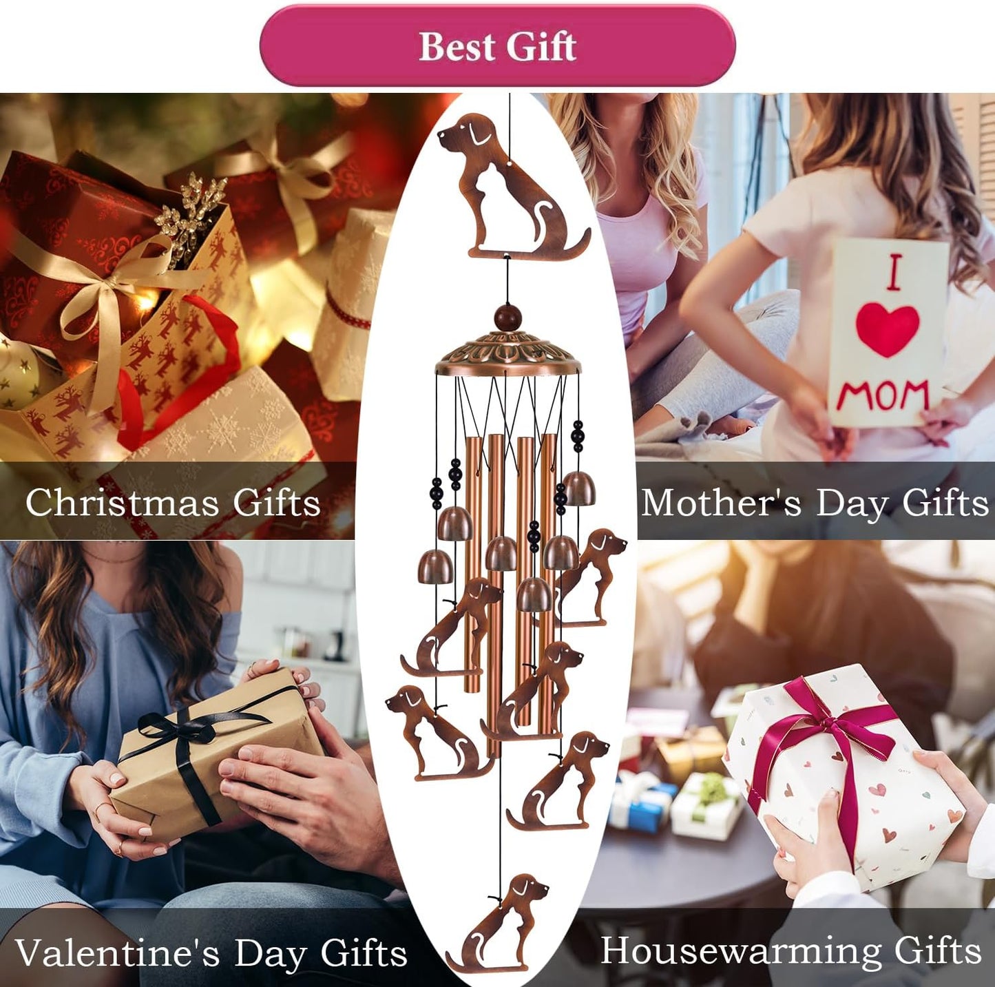 Outside Dogs Wind Chimes for Home, Patio, Porch, Lawn, Indoor, Garden Dog Decoration, Mobile Memorial Wind Chimes, Wind Bells Outdoor Decor, Music Wind Catcher, Festival Gifts for Mom/Grandma/Woman