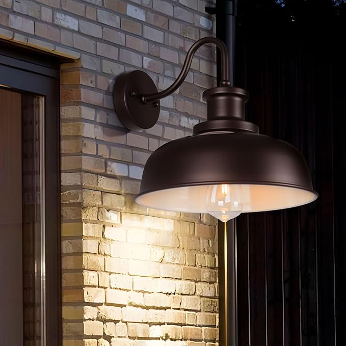 Solar Barn Light for Outside, Gooseneck Outdoor Wall Lights Solar Powered, Farmhouse Exterior Wall Sconce, Industrial Outside Lighting Fixture, Rustic Lantern for Garage, Barn, Shed,RZSR007-2 OW