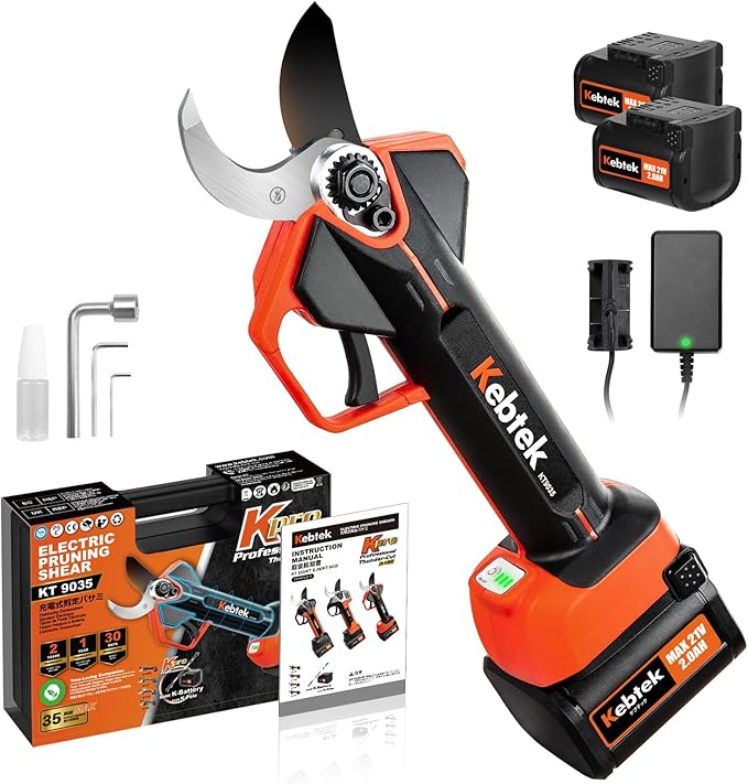 Kebtek Battery Powered Pruning Shears 35mm Electric Pruners Cordless with Battery 4000mAh 21V Compatible with Extension Pole Professional Lightweight For Gardening Tree Trimming Heavy Duty KT 9035
