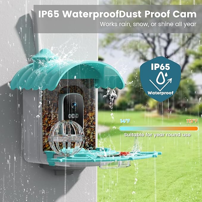 Smart Bird Feeder with Camera, AI Identify Birds Species Solar Powered, 2K HD Video Bird House with Camera, Instant Arrival Alerts, Waterproof Squirrel Proof, Gift for BirdLovers, 2.4GHz WiFi, Blue