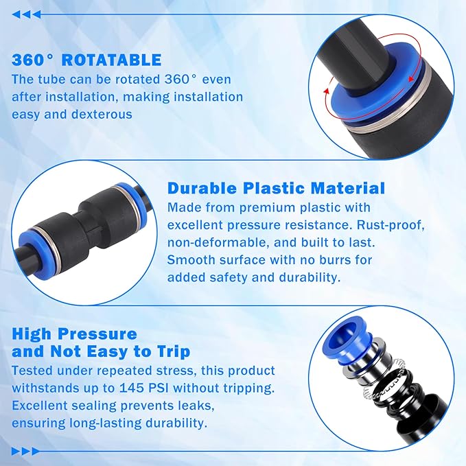 1/4" DOT Air Line with 24 Pcs Quick Connect Air Fittings Kit 50FT 1/4 DOT Air Lines with Push Lock Air Line Fittings Pneumatic Push to Connect Air Hose Fittings