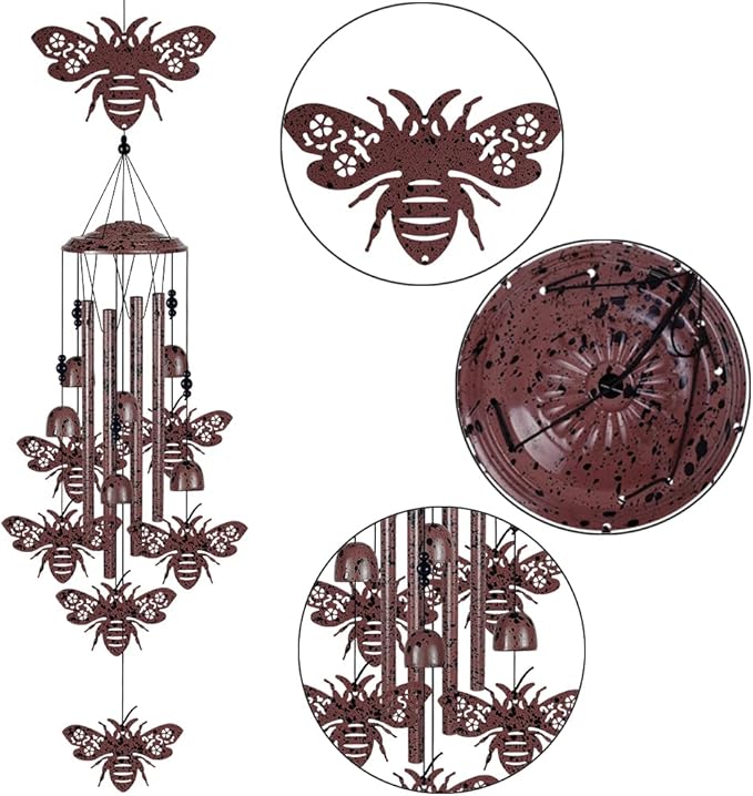 37" Bees Wind Chimes Outdoor Decoration, Memorial Wind Bells, Mobile Chimes, Blessing Wind Chime, Romantic Wind Catcher, Bee Decor, Bee Wind Chimes Gifts for Mom, Home, Balcony, Tree, Festival, Garden