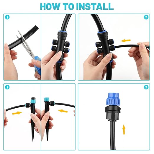 230FT Drip Irrigation System, Quick Connector Automatic Garden Watering System with Adjustable Misting Nozzle Sprinkler, 1/4 inch Blank Distribution Tubing Watering Drip Kit for Greenhouse Patio Lawn