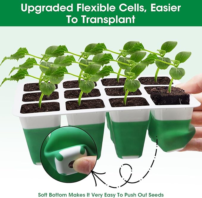 MQUPIN Self Watering Seed Starter Tray with Grow Light,5 Pack/60 Cells Seed Starter Kit with Timing,Humidity Domes,Thicken Tray, Heightened Lids for Greenhouse Seeds Growing Starting