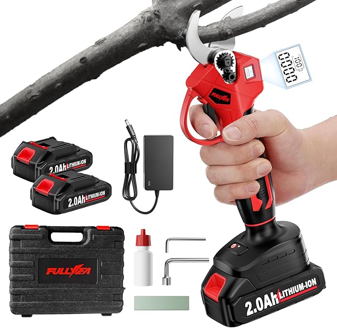 Electric Pruning Shears, 1.4" Cutting Diameter Electric Pruner with LCD Display&2Pcs 2.0Ah Rechargeable Battery, Brushless Motor Cordless Pruning Shears for Tree Trimming Branch Cutter