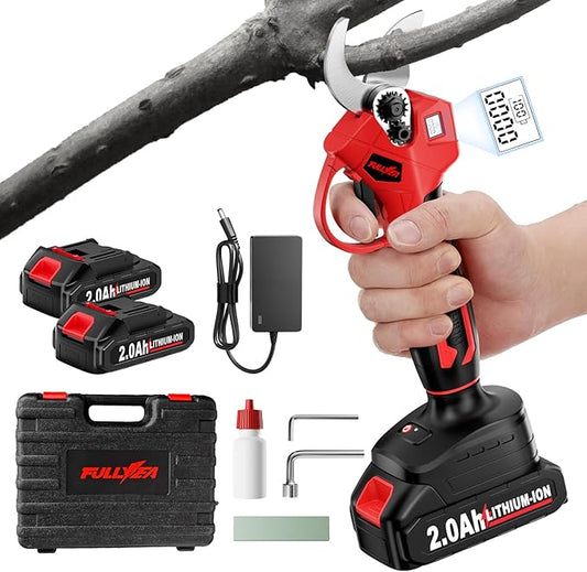 Electric Pruning Shears, 1.4" Cutting Diameter Electric Pruner with LCD Display&2Pcs 2.0Ah Rechargeable Battery, Brushless Motor Cordless Pruning Shears for Tree Trimming Branch Cutter