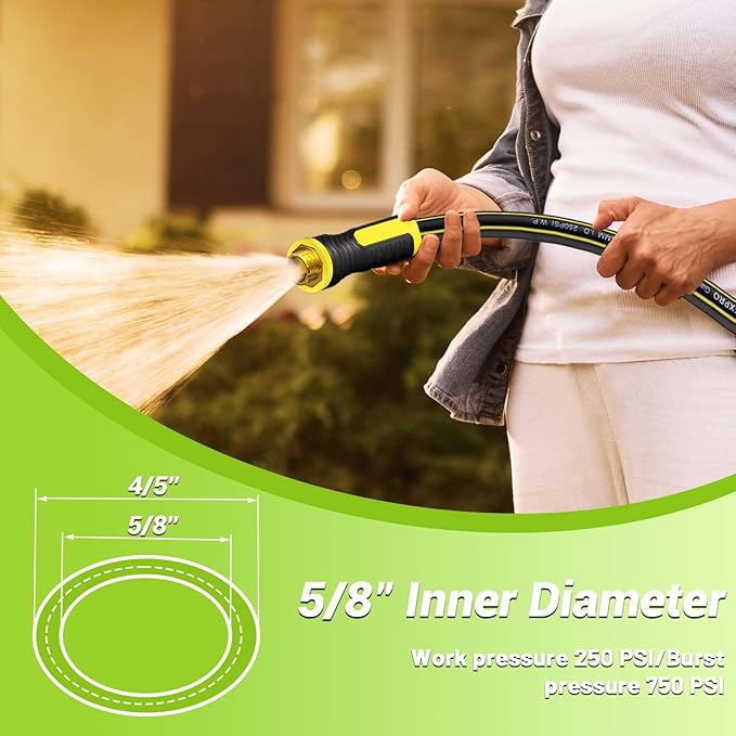 Garden Hose 25FT - PHLEX PRO Heavy-Duty Premium 5/8'' Rubber 3-Layer Water Hose - Innovation Flexible Hybrid Lightweight Water Hose, Full Brass Male to Female Fittings