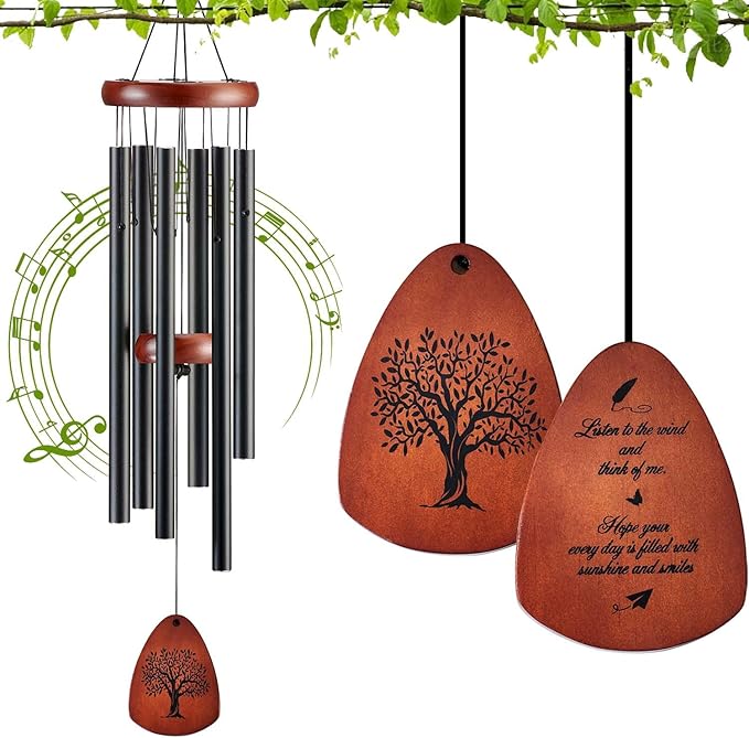 Wind Chimes for Outside, 32" Memorial Wind Chimes for Loss of Loved One Mother Father, Memorial Sympathy Gift Outdoor Garden Patio Decor, Bereavement Gift for Loss of Mom Dad (Classic Black)