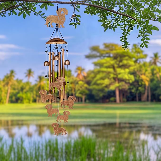Dachshund Wind Chimes for Outside, Metal Windchimes Outdoors, Dachshund Gifts for Women/Men, Memorial/Birthday Gifts, Garden Decor for Outside, Patio or Yard, Durable Chimes for Outdoors