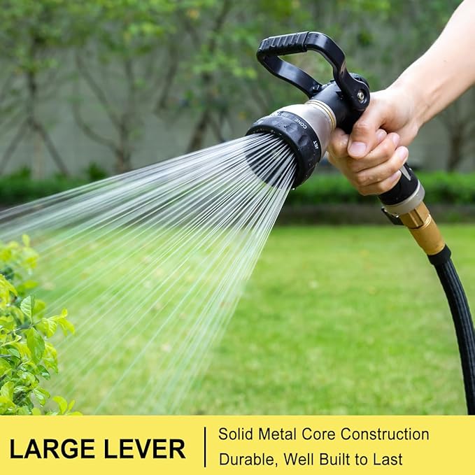 FANHAO Heavy Duty Fireman's Hose Nozzle, Metal Water Nozzle with 8 Spray Patterns,High Pressure Garden Hose Sprayer with Lever Control and Non-Slip Grip to Water Lawns & Plants, Wash Cars & Clean