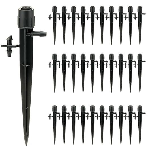 30 Pcs Drip Irrigation Emitters, Adjustable Irrigation Drippers Micro Sprinkler Sprinkler Head for 1/4 Irrigation Tubing,0-3' Spray Distance Drip Line Emitters for Drip System, Automatic Irrigation