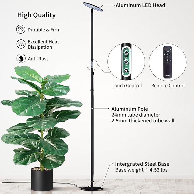 chiphy Grow Lights, 85" Full Spectrum Plant Light for Indoor Plants, 4/8/12H Timer, 40W Grow Lamp, 10 Dimmable Brightness, Height Adjustable, Ideal for Large Tall Plants