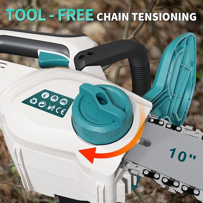 12" & 10" Electric Chainsaw Cordless, 20V Brushless Battery Chainsaws with 2 x 4.0AH Batteries - 4 x Chains, Auto Oiler, Tool-Free Chain Tension, Safety Lock