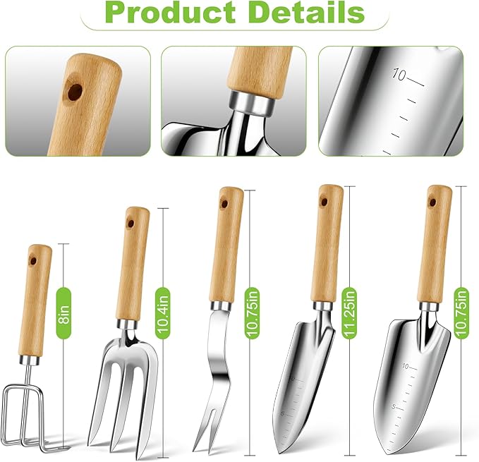 Gardening Tools Set, 11-Piece Heavy Duty Garden Tools Including Garden Gloves,Anti Rust Gardening Essentials Kit for Starters,Gardening Gift for Women