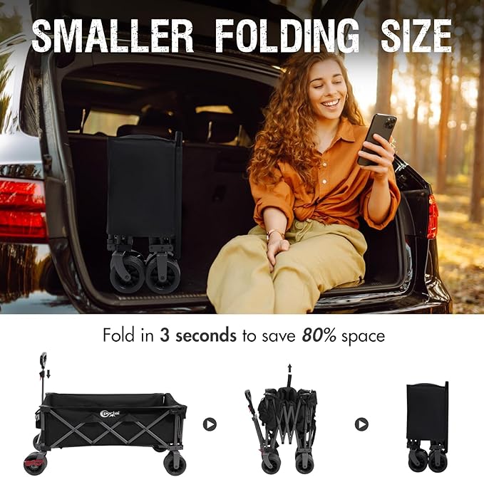 Portal 26" Extra Wide 55" Long Foldable Wagon with Tailgate, Large 600L Collapsible Wagon with Cargo Net, 500 LBs Heavy Duty Utility Cart with Big All-Terrain Wheels for Beach, Camping, Sports, Dogs