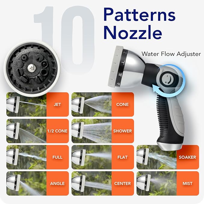 100 FT x 1/2" Retractable Garden Hose Reel by HOZEREEL, Decorative Outdoor Garden Hose Reels - Automatic Self Retract Wall Mount Hose Reel Enclosed Storage, Any Length Lock, 10 Pattern Nozzle-Grey