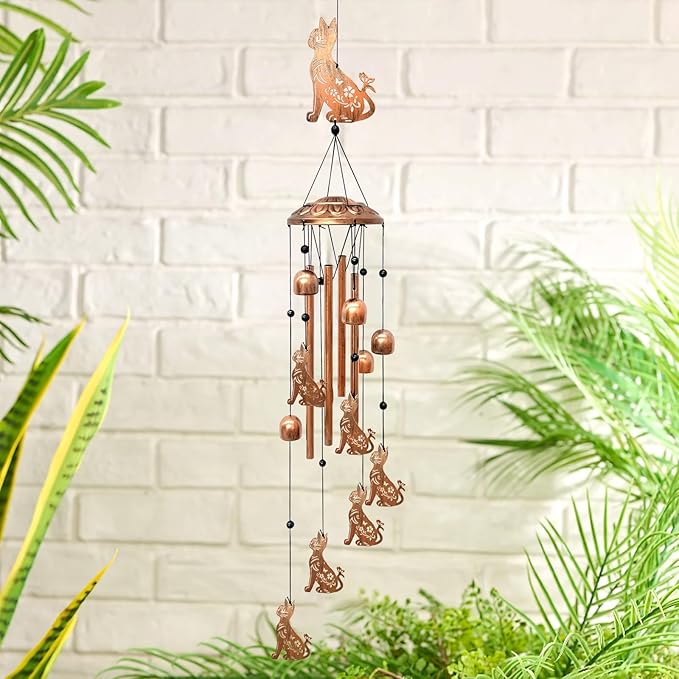 Cat Wind Chimes for Outside, Metal Windchimes Outdoors Birthday Gifts for Women Memorial Sympathy Wind Chimes for Patio Garden Yard