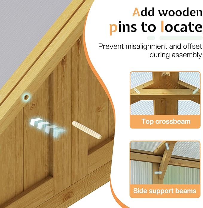 Jocisland 8x9.5x7.5 Ft Wooden Greenhouse, Pre-Assembled Solid Cedar Frame, Walk-in Design, Lockable Door, Adjustable Roof Vents, Polycarbonate Panels for Outdoor, Garden, Backyard
