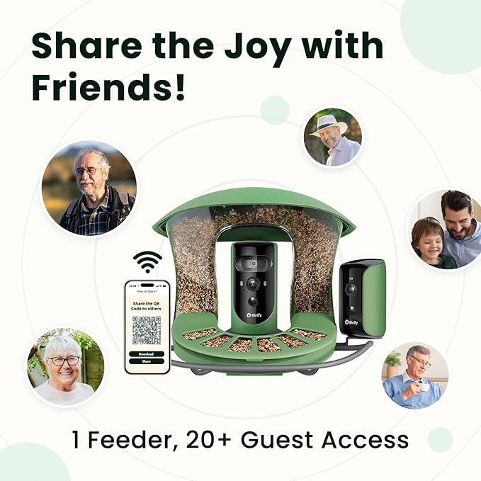 Birdfy 2 Smart Bird Feeder with Camera, AI Identifies Bird Species, 2K Dual-Lens + Side HD Camera for Live Streaming & Feeding View, Solar-Powered Backyard Birdwatching Gift Present