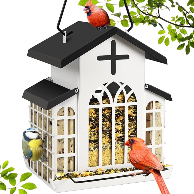 5LB Church Metal Hanging Bird Feeder for Outdoors, Weatherproof Suet Feeders for Outside Hanging, Large Bird Feeders Great for Attracting Finch, Woodpecker and More Wild Birds-Blue